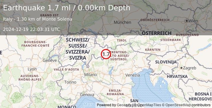 Earthquake NORTHERN ITALY (1.7 ml) (2024-12-19 22:03:31 UTC)