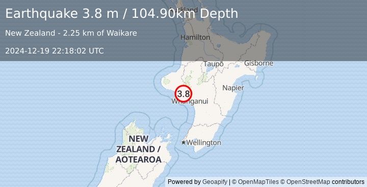 Earthquake NORTH ISLAND OF NEW ZEALAND (3.8 m) (2024-12-19 22:18:02 UTC)