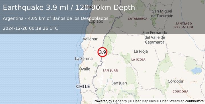 Earthquake SAN JUAN, ARGENTINA (3.9 ml) (2024-12-20 00:19:26 UTC)