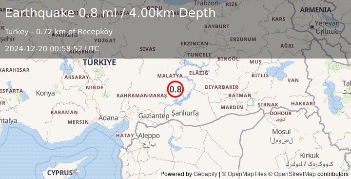 Earthquake EASTERN TURKEY (0.8 ml) (2024-12-20 00:58:52 UTC)