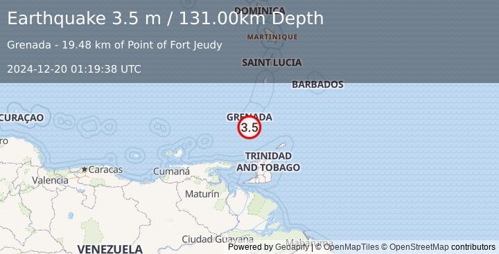 Earthquake GRENADA REGION, WINDWARD ISLANDS (3.5 m) (2024-12-20 01:19:38 UTC)