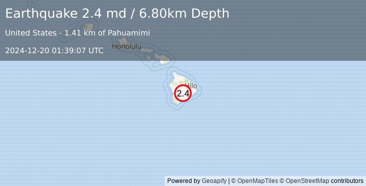 Earthquake ISLAND OF HAWAII, HAWAII (2.4 md) (2024-12-20 01:39:07 UTC)