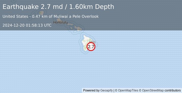 Earthquake ISLAND OF HAWAII, HAWAII (2.7 md) (2024-12-20 01:58:13 UTC)