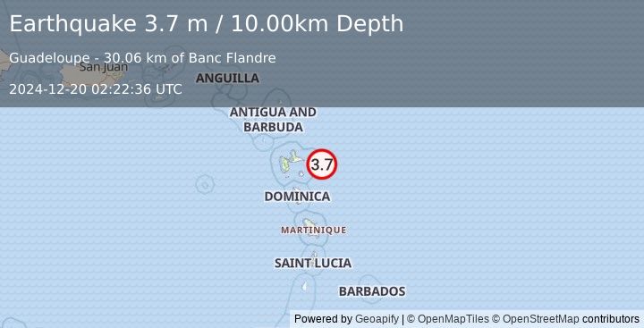 Earthquake GUADELOUPE REGION, LEEWARD ISL. (3.7 m) (2024-12-20 02:22:36 UTC)