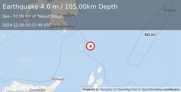 Earthquake KEPULAUAN TALAUD, INDONESIA (4.0 m) (2024-12-20 02:27:46 UTC)