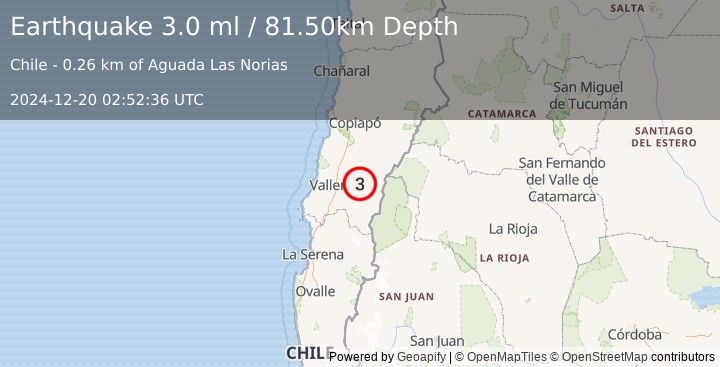 Earthquake ATACAMA, CHILE (3.0 ml) (2024-12-20 02:52:36 UTC)