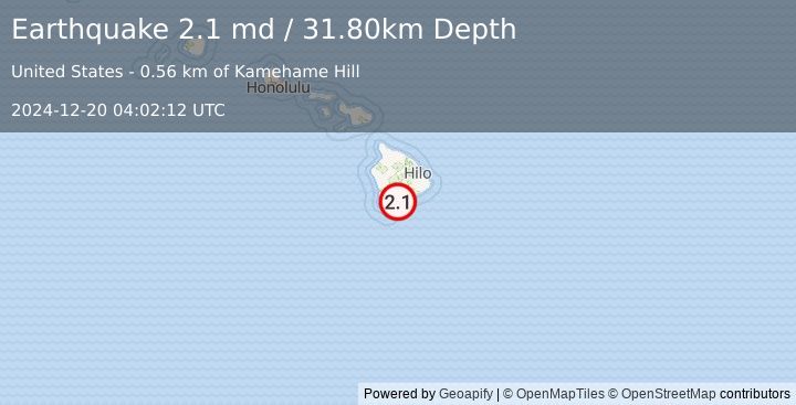 Earthquake ISLAND OF HAWAII, HAWAII (2.1 md) (2024-12-20 04:02:12 UTC)