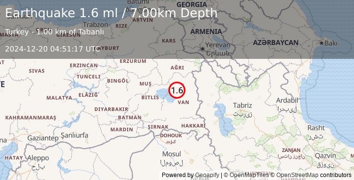 Earthquake EASTERN TURKEY (1.6 ml) (2024-12-20 04:51:17 UTC)