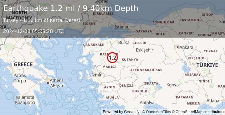 Earthquake WESTERN TURKEY (1.2 ml) (2024-12-20 05:05:28 UTC)