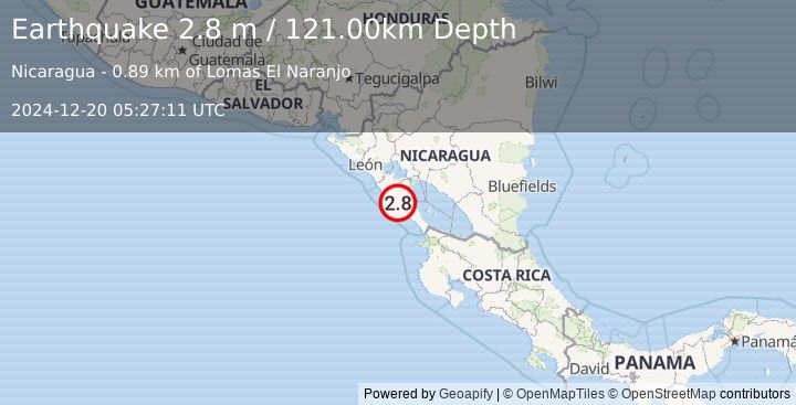 Earthquake NEAR COAST OF NICARAGUA (2.8 m) (2024-12-20 05:27:11 UTC)