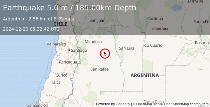 Earthquake MENDOZA, ARGENTINA (5.0 m) (2024-12-20 05:32:42 UTC)