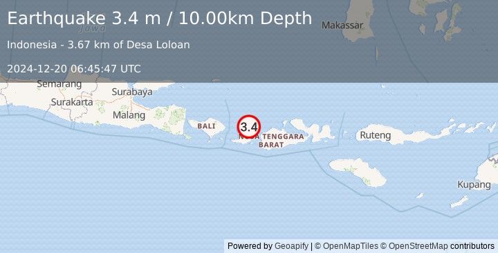 Earthquake LOMBOK REGION, INDONESIA (3.4 m) (2024-12-20 06:45:47 UTC)