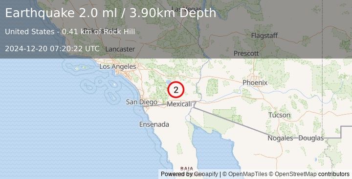 Earthquake SOUTHERN CALIFORNIA (2.0 ml) (2024-12-20 07:20:22 UTC)