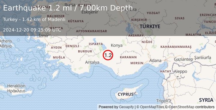 Earthquake WESTERN TURKEY (1.2 ml) (2024-12-20 09:25:09 UTC)