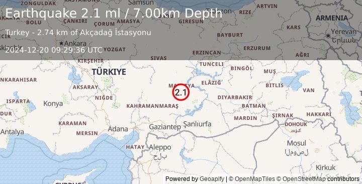 Earthquake EASTERN TURKEY (2.1 ml) (2024-12-20 09:29:36 UTC)