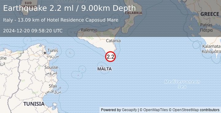 Earthquake SICILY, ITALY (2.2 ml) (2024-12-20 09:58:20 UTC)