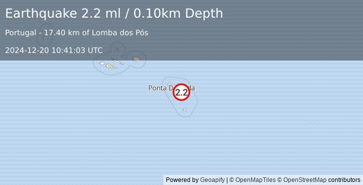 Earthquake AZORES ISLANDS, PORTUGAL (2.2 ml) (2024-12-20 10:41:03 UTC)