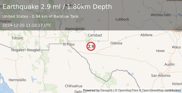 Earthquake WESTERN TEXAS (2.9 ml) (2024-12-20 11:10:17 UTC)