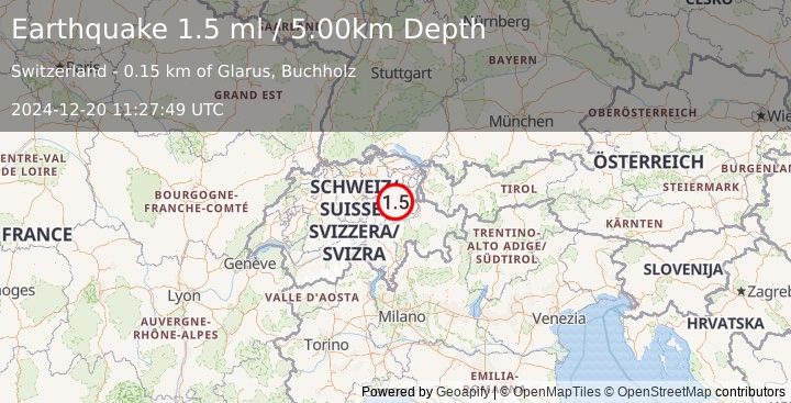 Earthquake SWITZERLAND (1.5 ml) (2024-12-20 11:27:49 UTC)