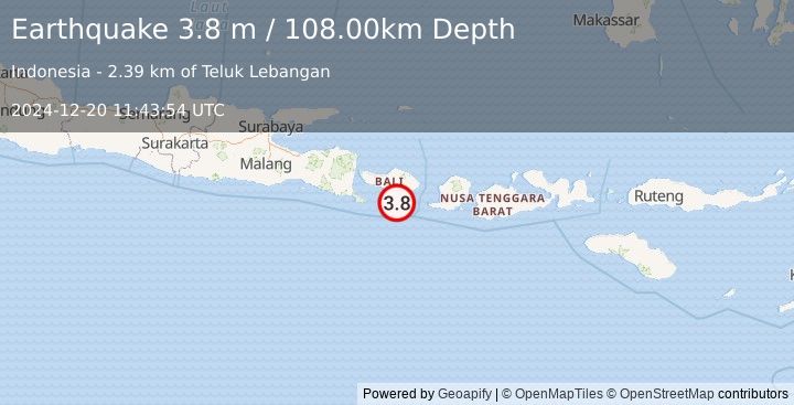 Earthquake BALI REGION, INDONESIA (3.8 m) (2024-12-20 11:43:54 UTC)