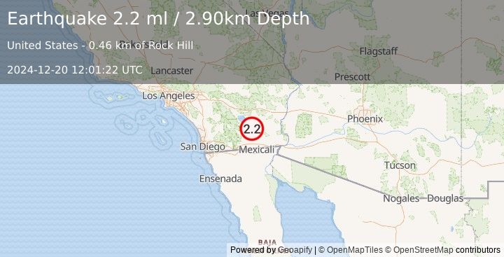 Earthquake SOUTHERN CALIFORNIA (2.2 ml) (2024-12-20 12:01:43 UTC)