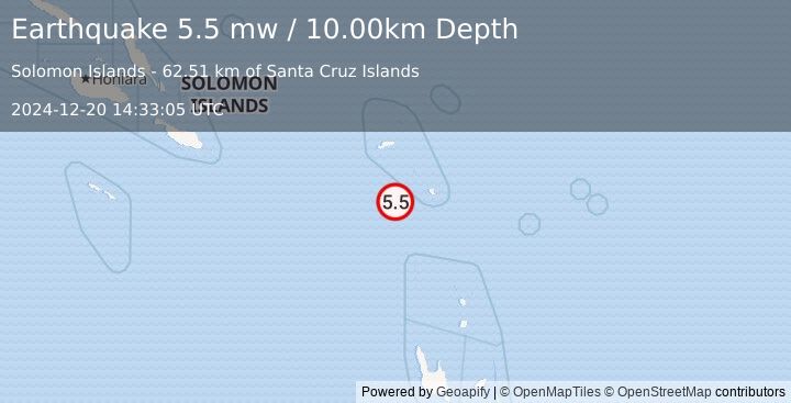 Earthquake SANTA CRUZ ISLANDS (5.5 mw) (2024-12-20 14:33:05 UTC)