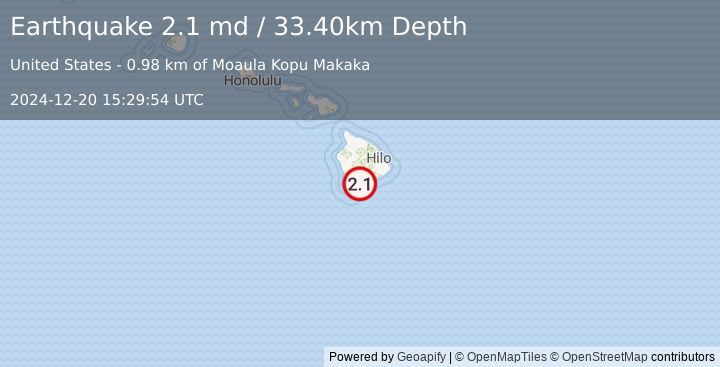 Earthquake ISLAND OF HAWAII, HAWAII (2.1 md) (2024-12-20 15:29:54 UTC)