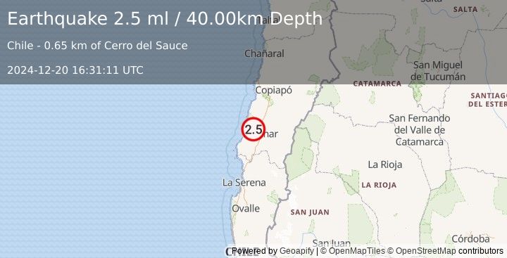 Earthquake ATACAMA, CHILE (2.5 ml) (2024-12-20 16:31:11 UTC)