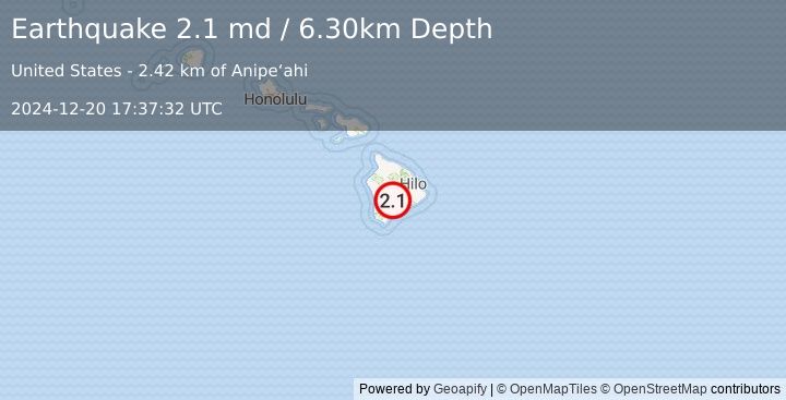 Earthquake ISLAND OF HAWAII, HAWAII (2.1 md) (2024-12-20 17:37:32 UTC)