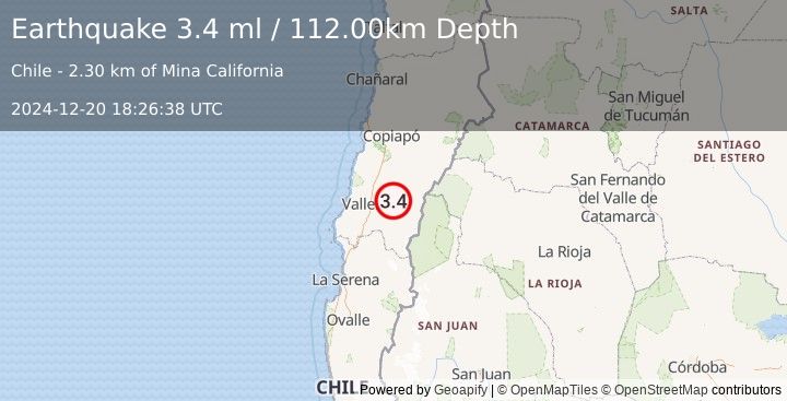 Earthquake ATACAMA, CHILE (3.4 ml) (2024-12-20 18:26:38 UTC)