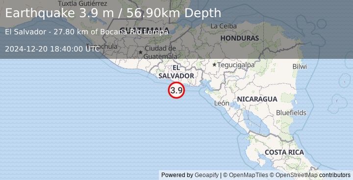 Earthquake OFFSHORE EL SALVADOR (3.9 m) (2024-12-20 18:40:00 UTC)