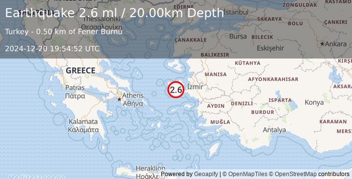 Earthquake NEAR THE COAST OF WESTERN TURKEY (2.5 ml) (2024-12-20 19:55:00 UTC)