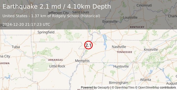 Earthquake TENNESSEE (2.1 md) (2024-12-20 21:17:23 UTC)