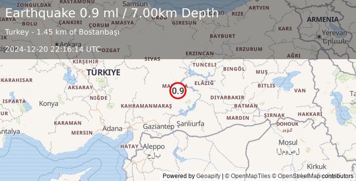 Earthquake EASTERN TURKEY (0.9 ml) (2024-12-20 22:16:14 UTC)