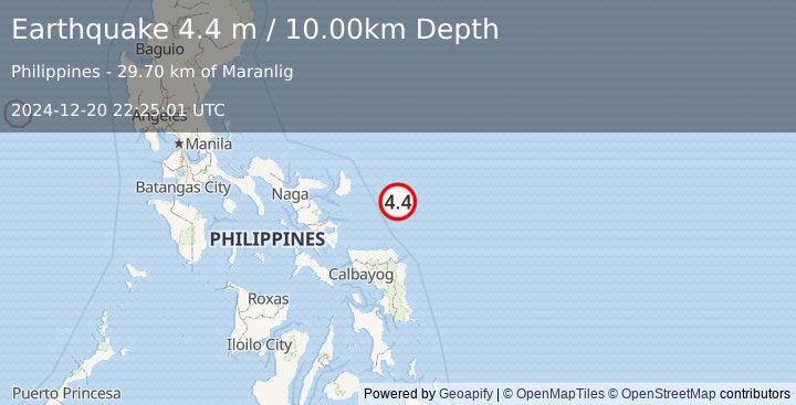 Earthquake PHILIPPINE ISLANDS REGION (4.4 m) (2024-12-20 22:25:01 UTC)