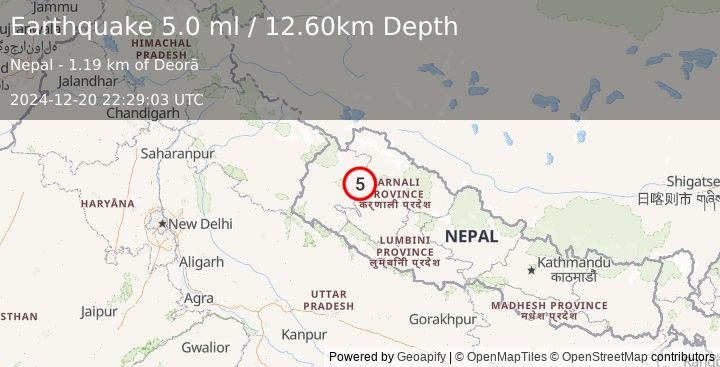 Earthquake NEPAL (5.0 ml) (2024-12-20 22:29:03 UTC)