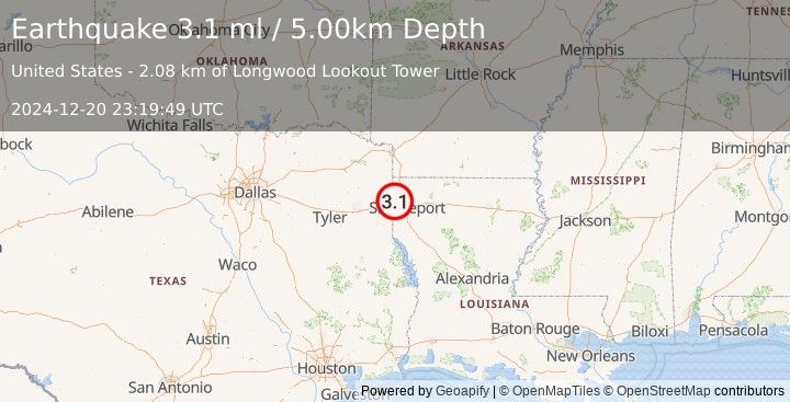 Earthquake LOUISIANA (3.1 ml) (2024-12-20 23:19:49 UTC)