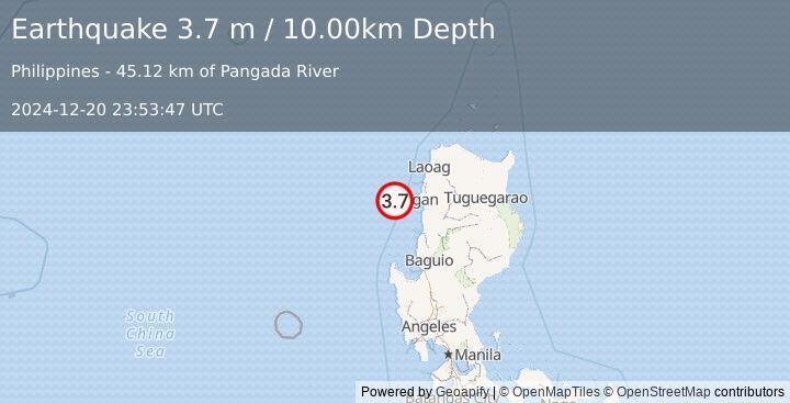 Earthquake PHILIPPINE ISLANDS REGION (3.7 m) (2024-12-20 23:53:40 UTC)