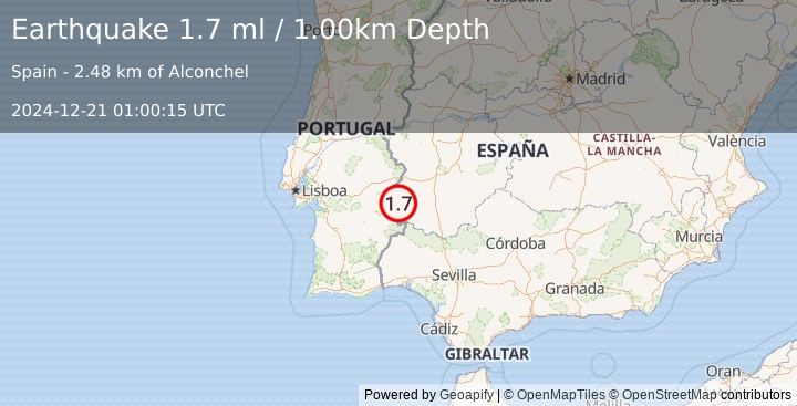 Earthquake PORTUGAL (1.7 ml) (2024-12-21 01:00:15 UTC)