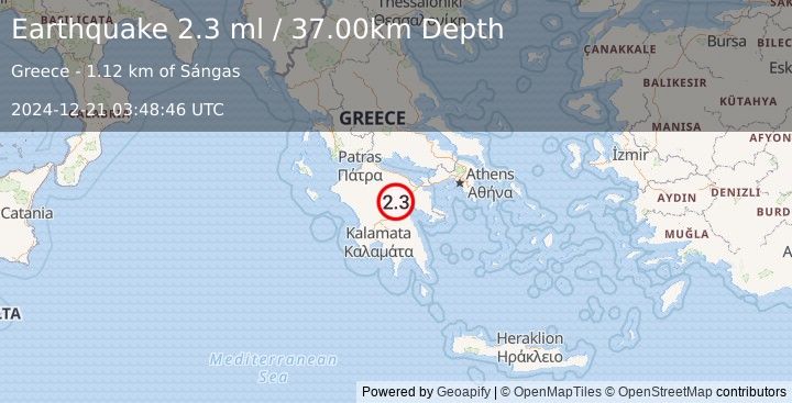 Earthquake SOUTHERN GREECE (2.3 ml) (2024-12-21 03:48:46 UTC)