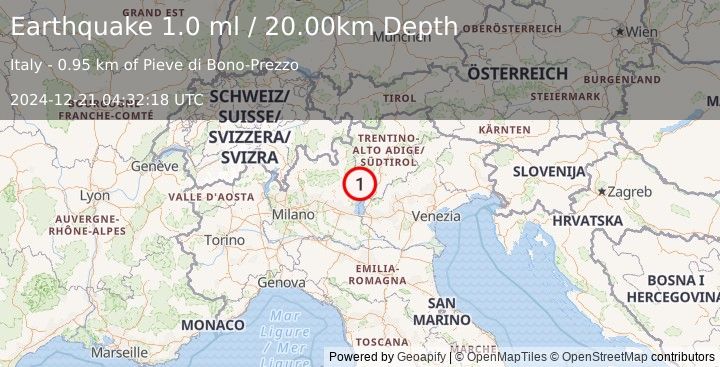 Earthquake NORTHERN ITALY (1.0 ml) (2024-12-21 04:32:18 UTC)