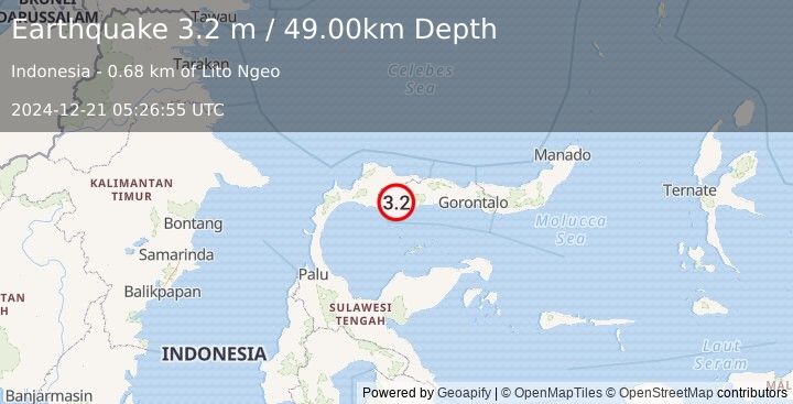 Earthquake MINAHASA, SULAWESI, INDONESIA (3.2 m) (2024-12-21 05:26:55 UTC)