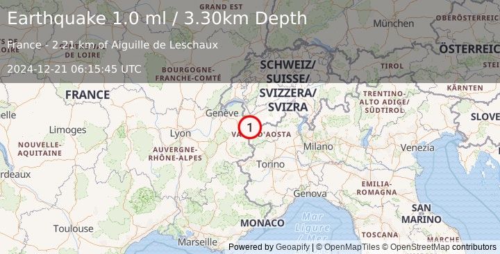 Earthquake NORTHERN ITALY (1.0 ml) (2024-12-21 06:15:45 UTC)