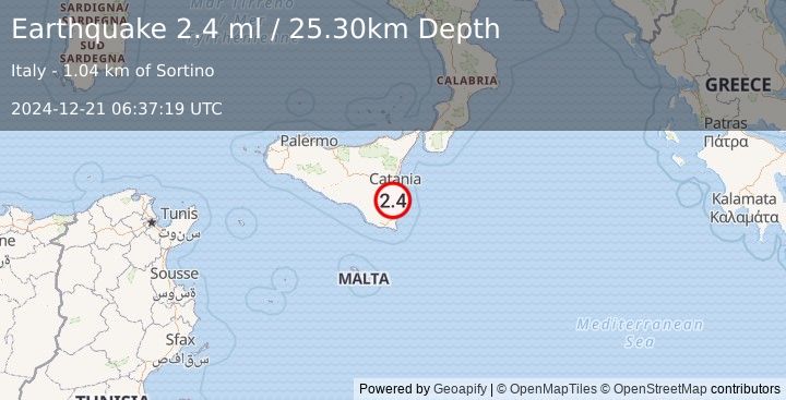 Earthquake SICILY, ITALY (2.4 ml) (2024-12-21 06:37:19 UTC)