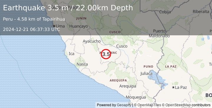 Earthquake CENTRAL PERU (3.5 m) (2024-12-21 06:37:33 UTC)