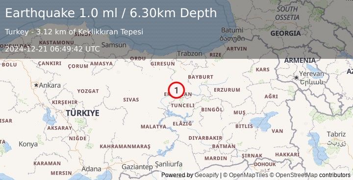 Earthquake EASTERN TURKEY (1.0 ml) (2024-12-21 06:49:42 UTC)