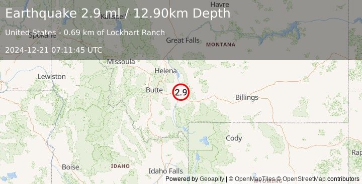 Earthquake WESTERN MONTANA (2.9 ml) (2024-12-21 07:11:45 UTC)