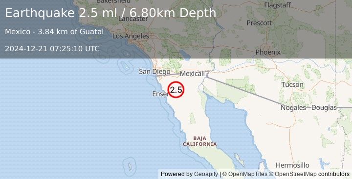 Earthquake BAJA CALIFORNIA, MEXICO (2.5 ml) (2024-12-21 07:25:11 UTC)