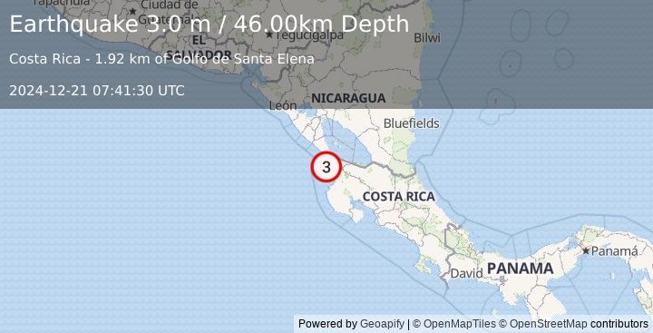 Earthquake COSTA RICA (3.0 m) (2024-12-21 07:41:30 UTC)