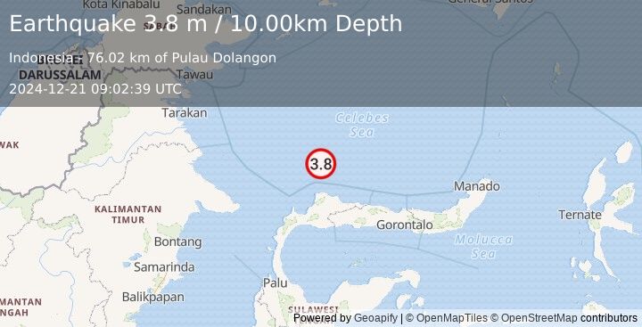 Earthquake CELEBES SEA (3.8 m) (2024-12-21 09:02:39 UTC)